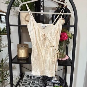 Topshop Metallic Cream Tie-Detail Blouse size 4
